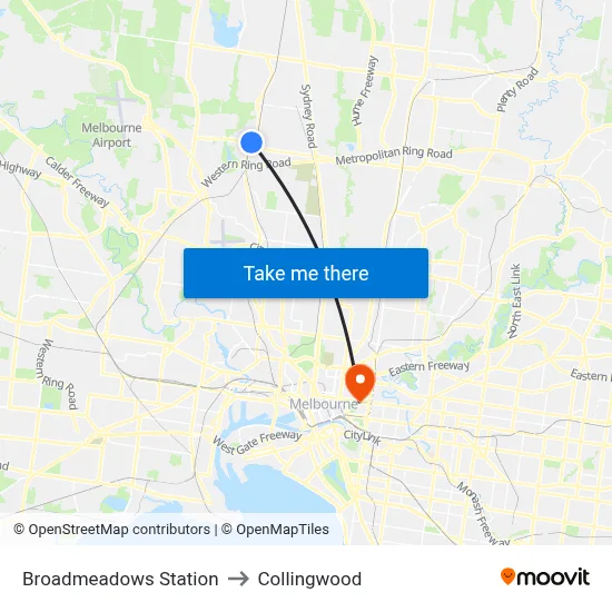Broadmeadows Station to Collingwood map