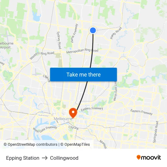Epping Station to Collingwood map