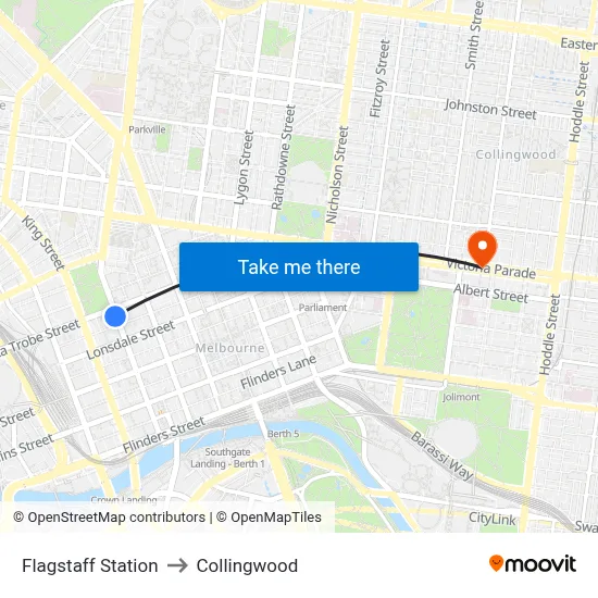 Flagstaff Station to Collingwood map