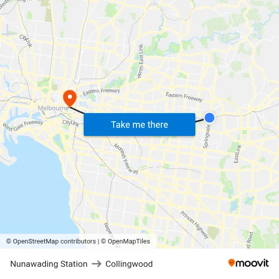 Nunawading Station to Collingwood map