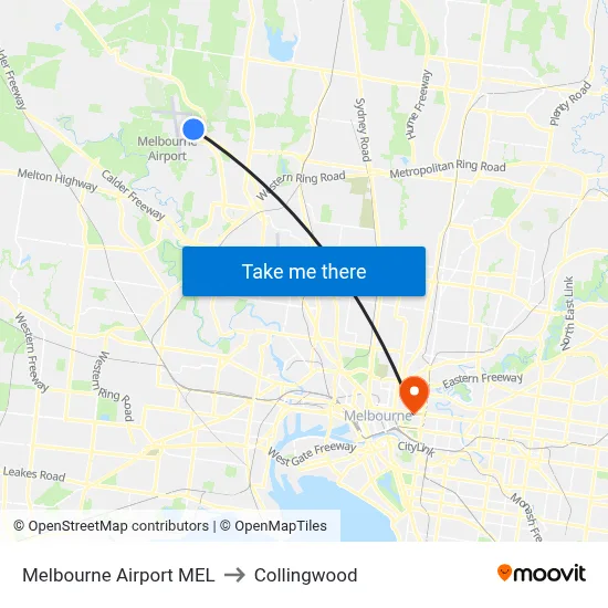 Melbourne Airport MEL to Collingwood map