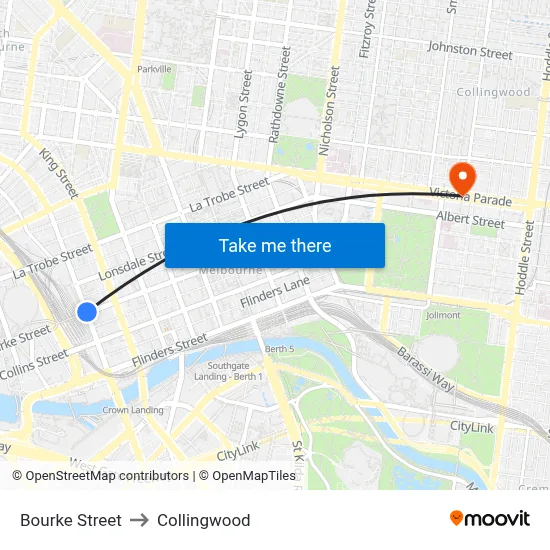 Bourke Street to Collingwood map
