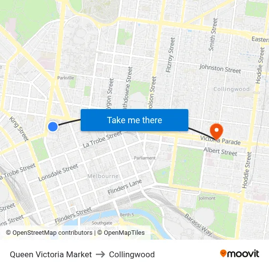 Queen Victoria Market to Collingwood map