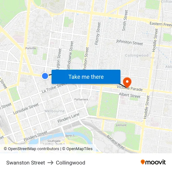 Swanston Street to Collingwood map