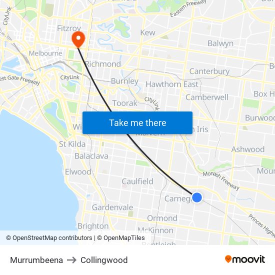 Murrumbeena to Collingwood map