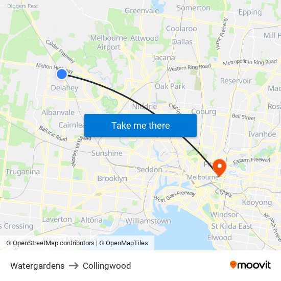 Watergardens to Collingwood map