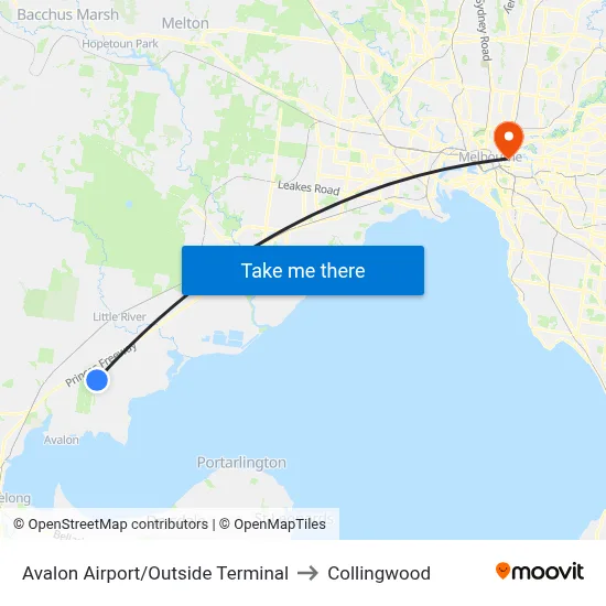 Avalon Airport/Outside Terminal to Collingwood map