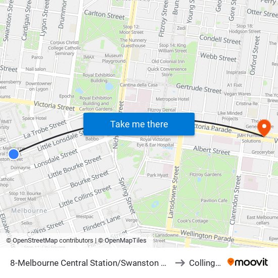 8-Melbourne Central Station/Swanston St (Melbourne City) to Collingwood map
