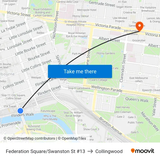 Federation Square/Swanston St #13 to Collingwood map