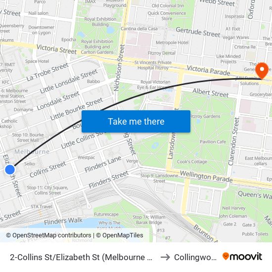 2-Collins St/Elizabeth St (Melbourne City) to Collingwood map