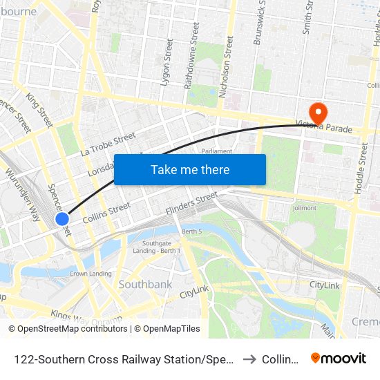 122-Southern Cross Railway Station/Spencer St (Melbourne City) to Collingwood map