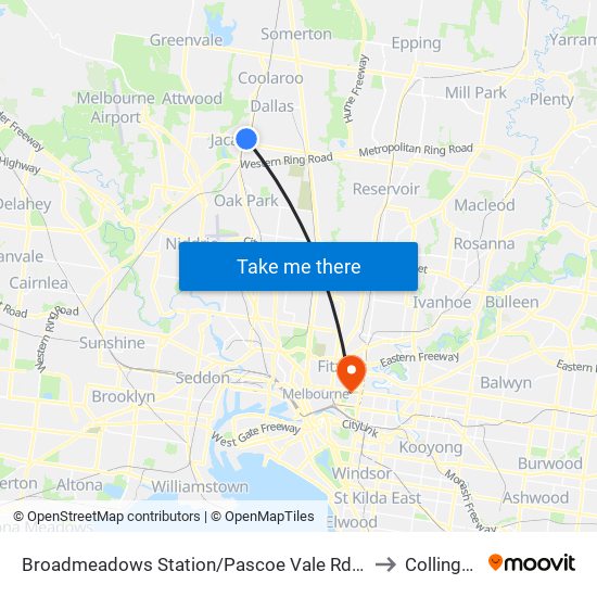 Broadmeadows Station/Pascoe Vale Rd (Broadmeadows) to Collingwood map