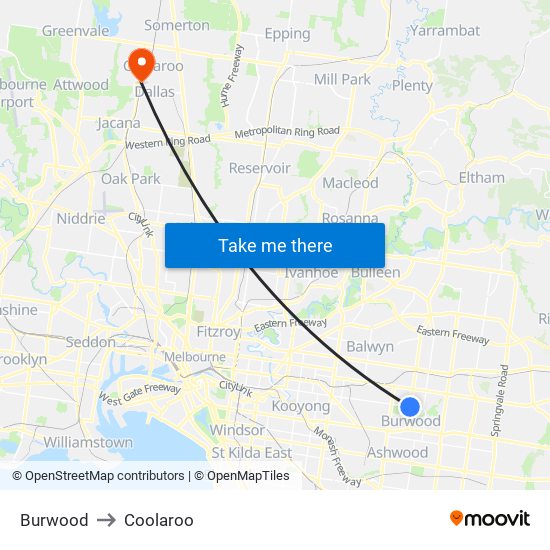 Burwood to Coolaroo map