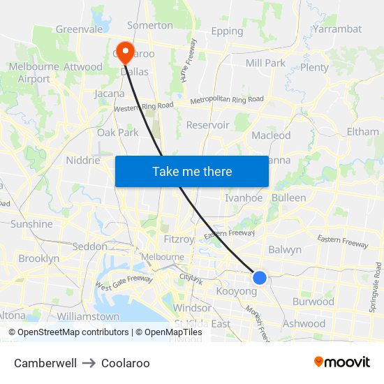 Camberwell to Coolaroo map