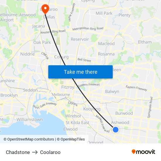 Chadstone to Coolaroo map