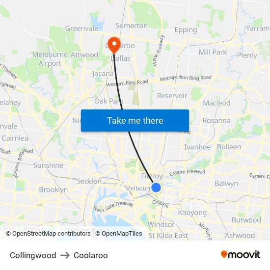 Collingwood to Coolaroo map