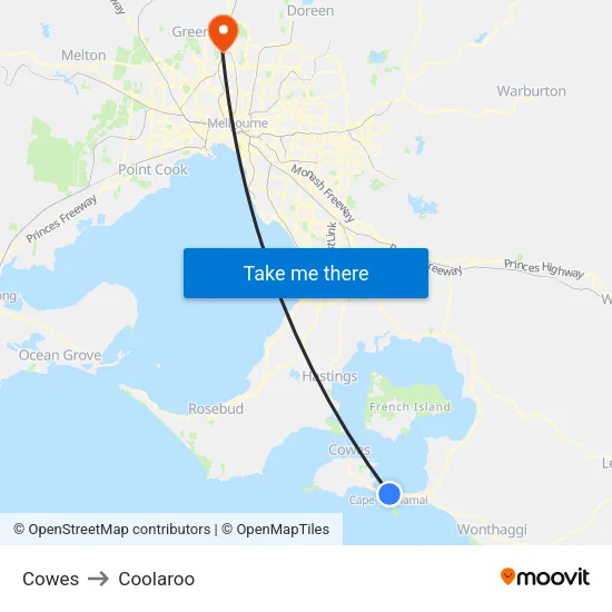 Cowes to Coolaroo map