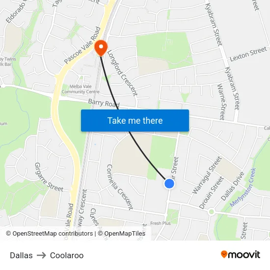 Dallas to Coolaroo map