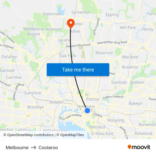 Melbourne to Coolaroo map