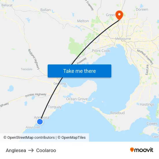 Anglesea to Coolaroo map
