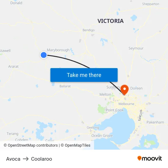 Avoca to Coolaroo map