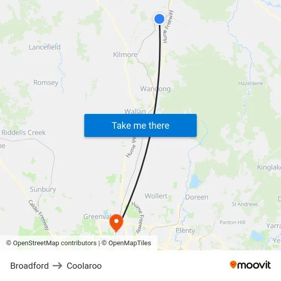 Broadford to Coolaroo map