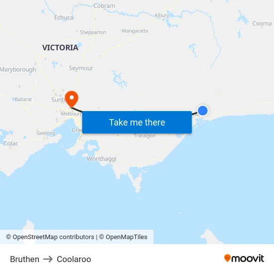 Bruthen to Coolaroo map
