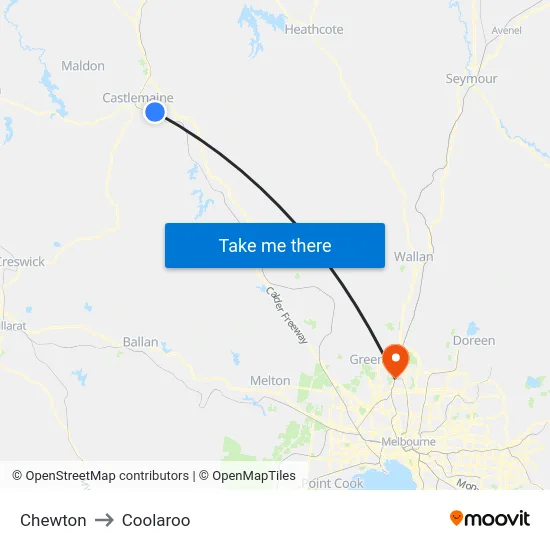 Chewton to Coolaroo map