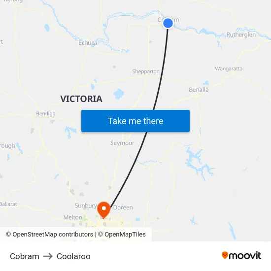 Cobram to Coolaroo map