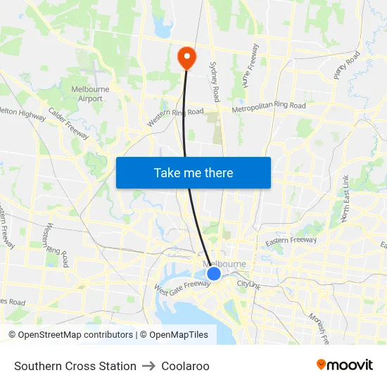 Southern Cross Station to Coolaroo map