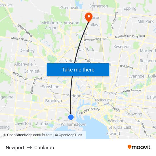 Newport to Coolaroo map