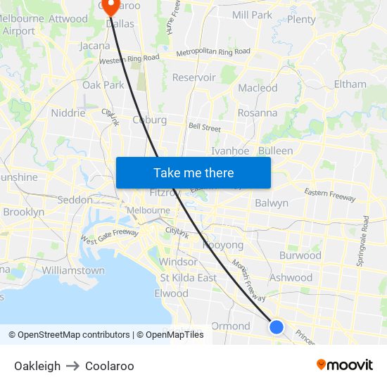 Oakleigh to Coolaroo map