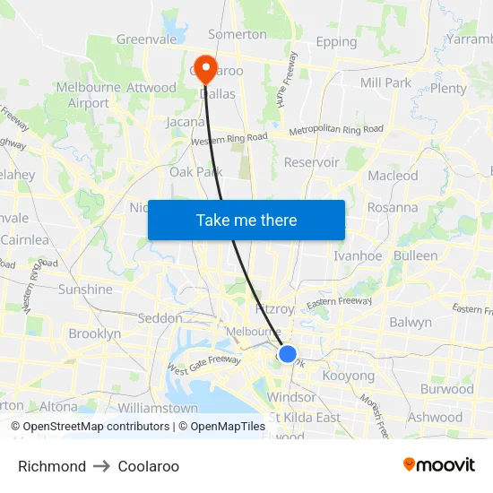 Richmond to Coolaroo map