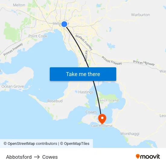 Abbotsford to Cowes map