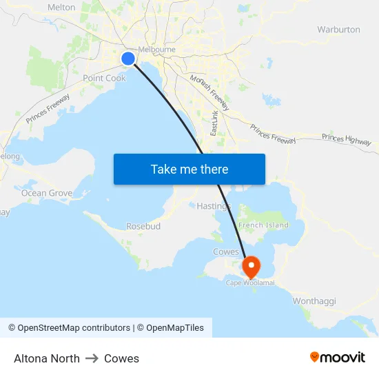 Altona North to Cowes map