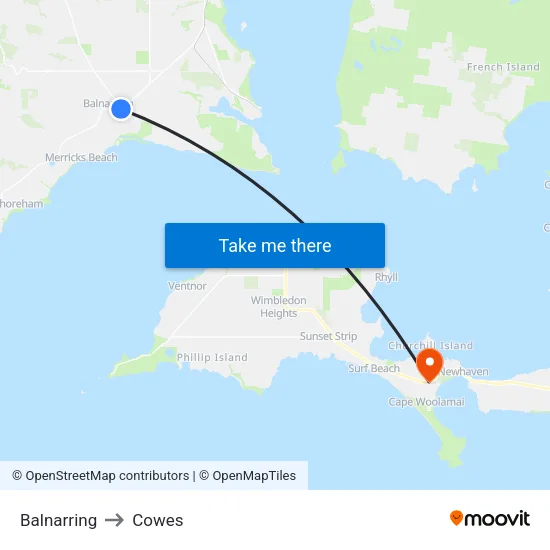 Balnarring to Cowes map