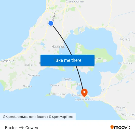 Baxter to Cowes map