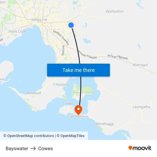 Bayswater to Cowes map