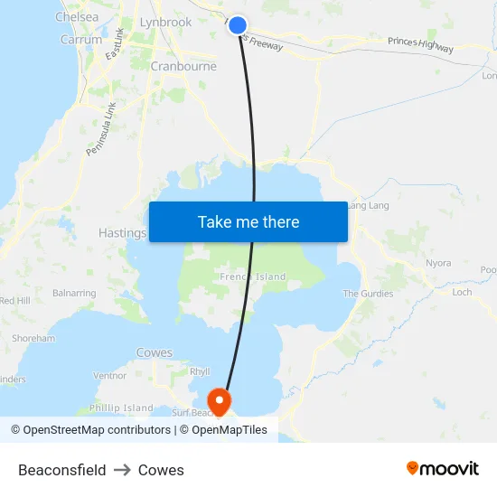 Beaconsfield to Cowes map