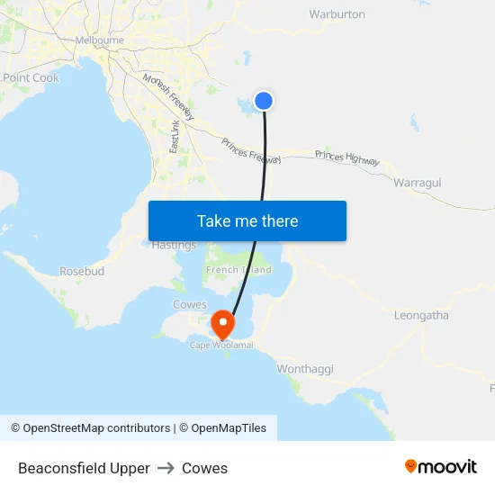 Beaconsfield Upper to Cowes map