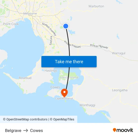 Belgrave to Cowes map