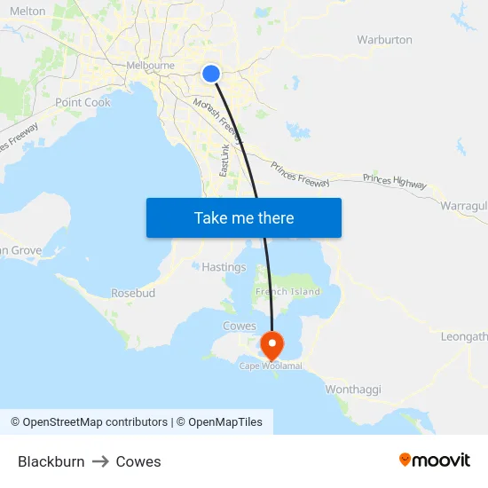 Blackburn to Cowes map