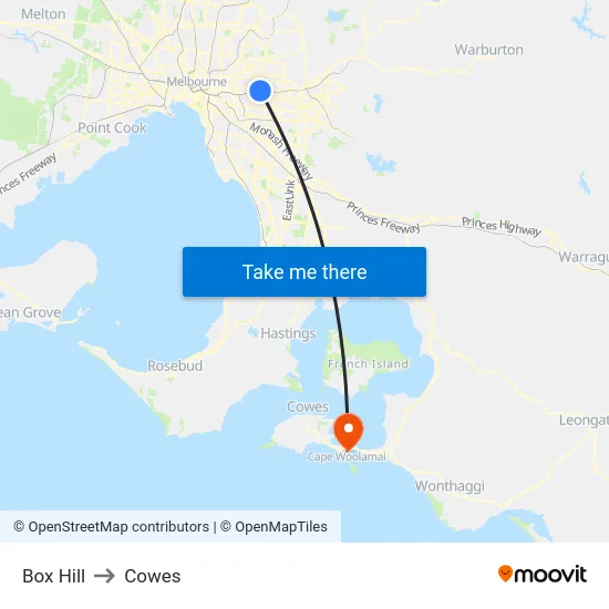 Box Hill to Cowes map
