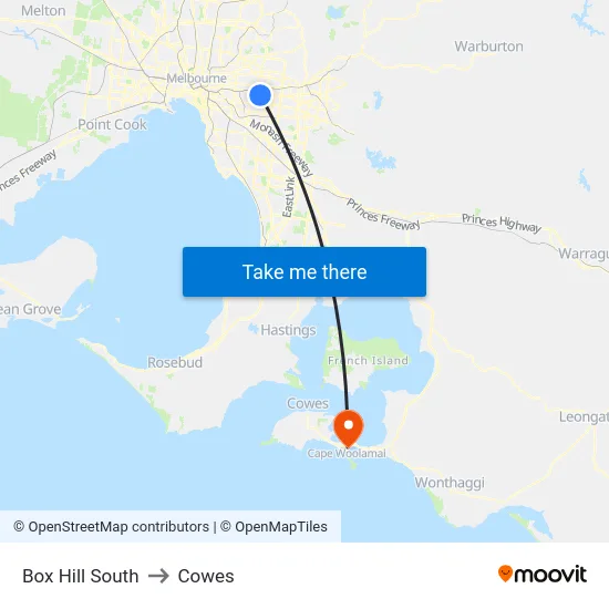 Box Hill South to Cowes map
