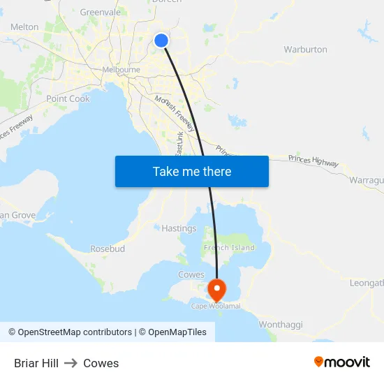 Briar Hill to Cowes map