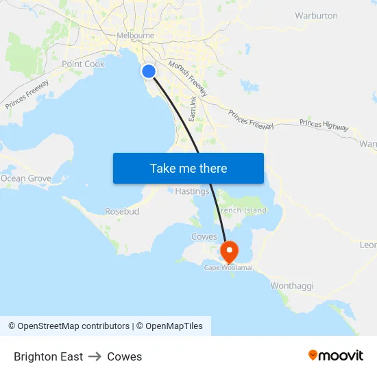 Brighton East to Cowes map