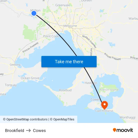 Brookfield to Cowes map