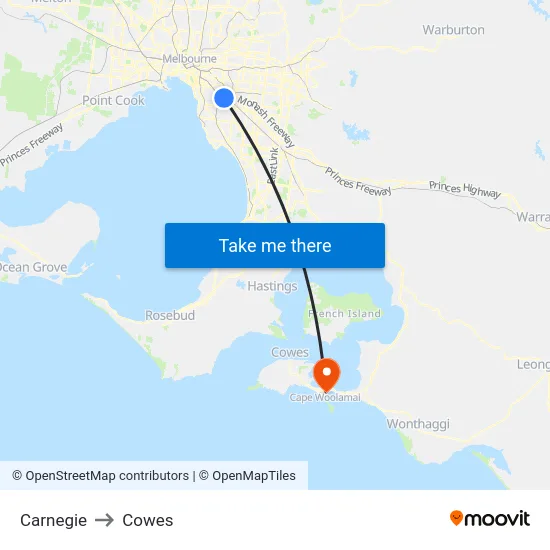 Carnegie to Cowes map