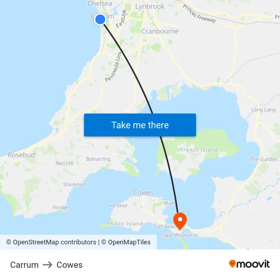Carrum to Cowes map