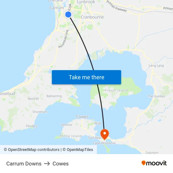 Carrum Downs to Cowes map